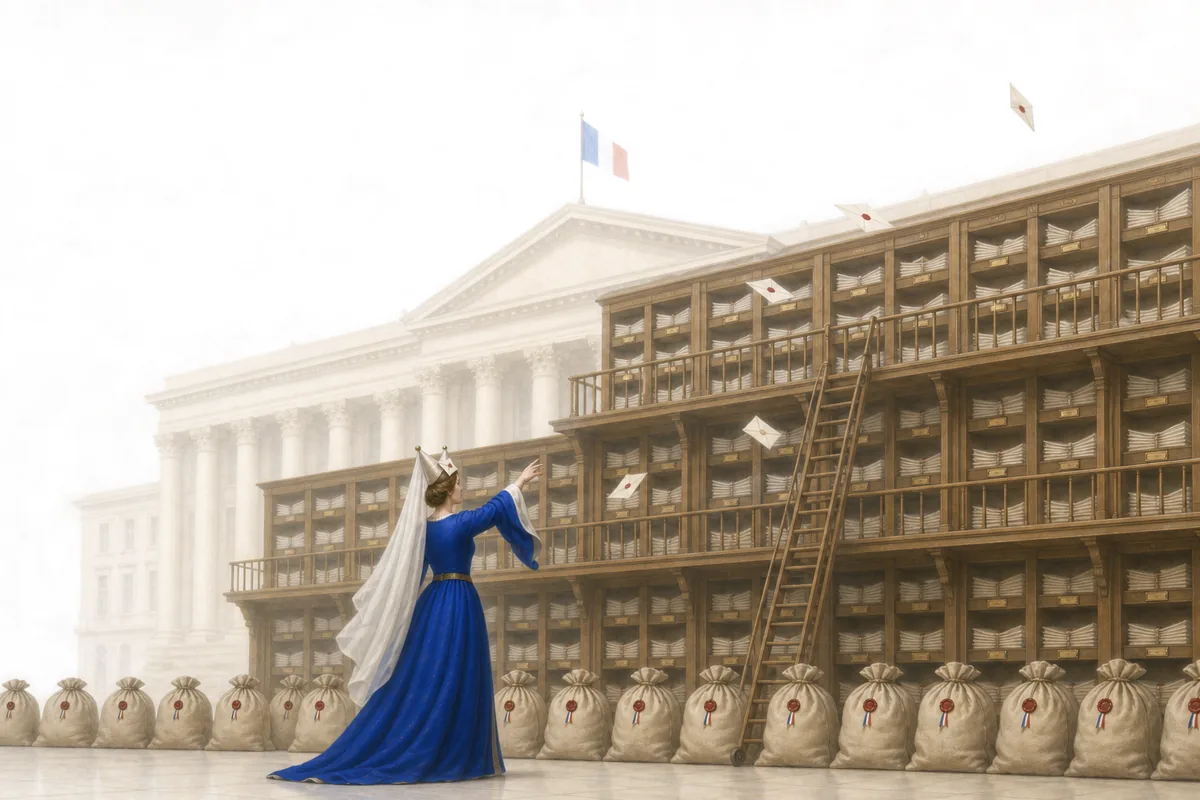 Kris devant un mur de casiers à courrier monumental adossé à une administration
